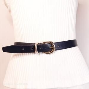 Genuine Leather Backed Belt Medium Waist Midnight Blue